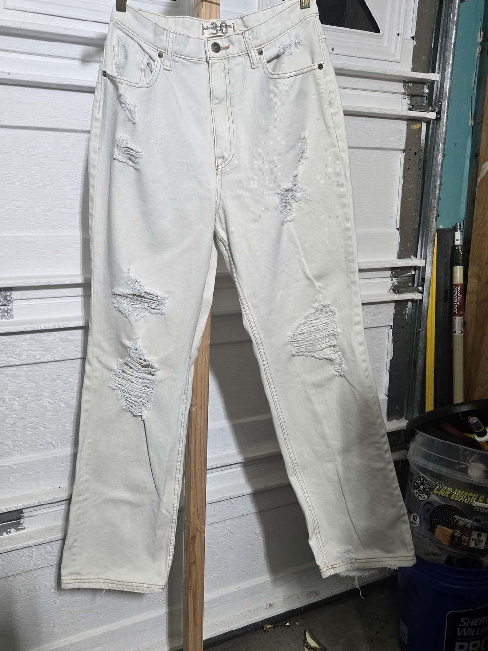 We The Free White Distressed Straight Leg Jeans